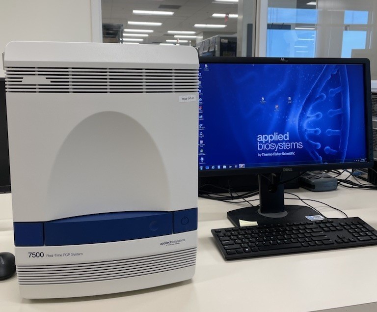 An instrument in the biology section to measure the quality and quantity of DNA present in a sample.