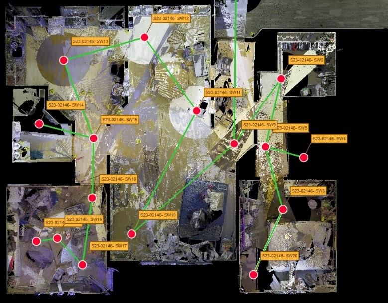 Picture showing linked scans of areas at a crime scene