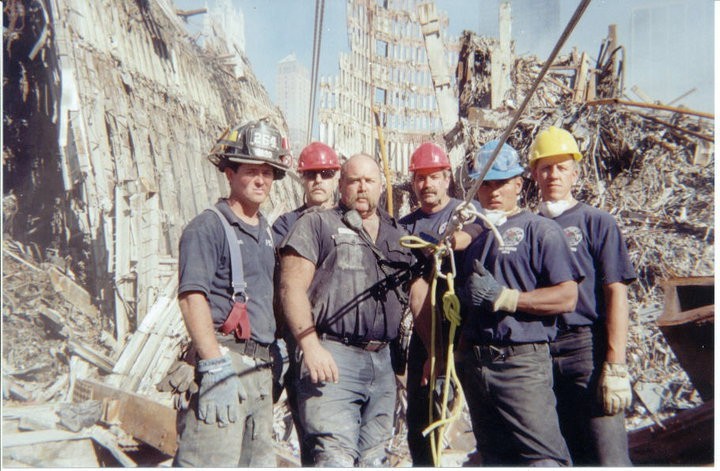 Group picture of firefighters at Ground Zero after the terrorist attacks