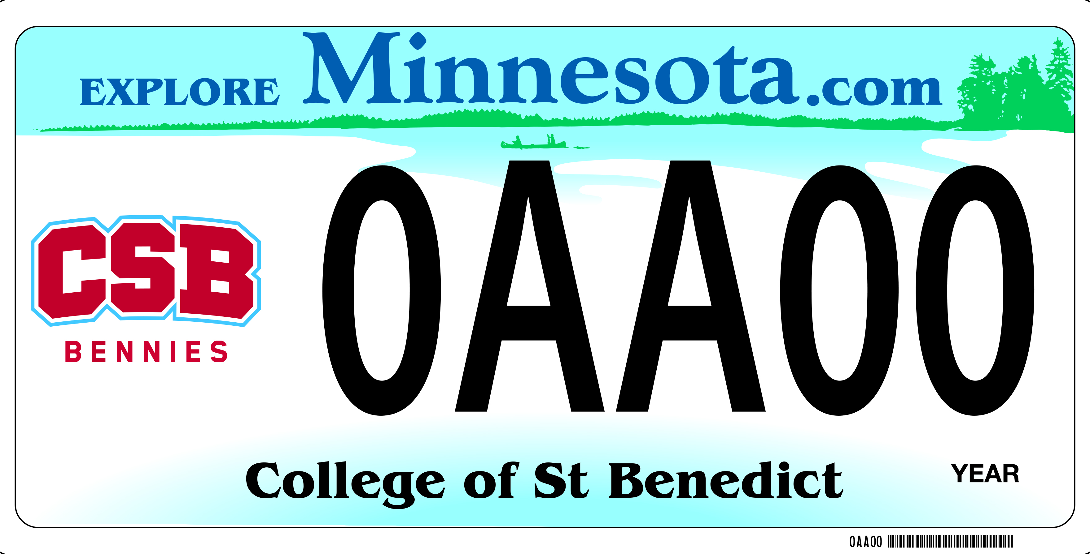 College of St. Benedict license plate with the letters CSB in red on the left side and the word Bennies underneath.
