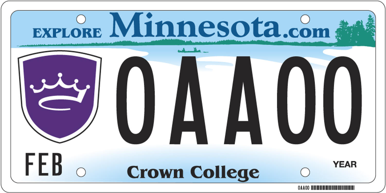 Sample of a Crown College license plate