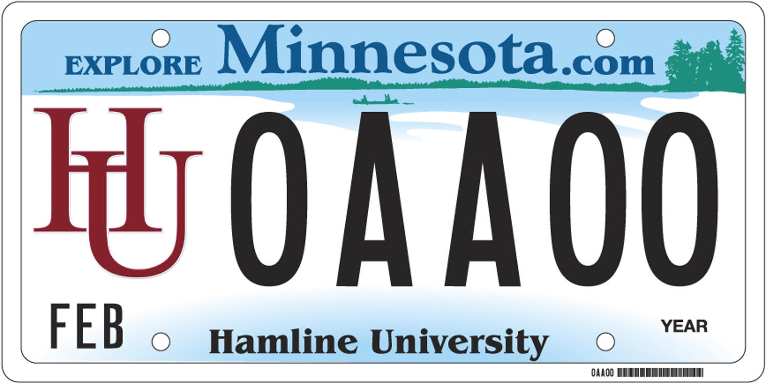 Sample of a Hamline University license plate
