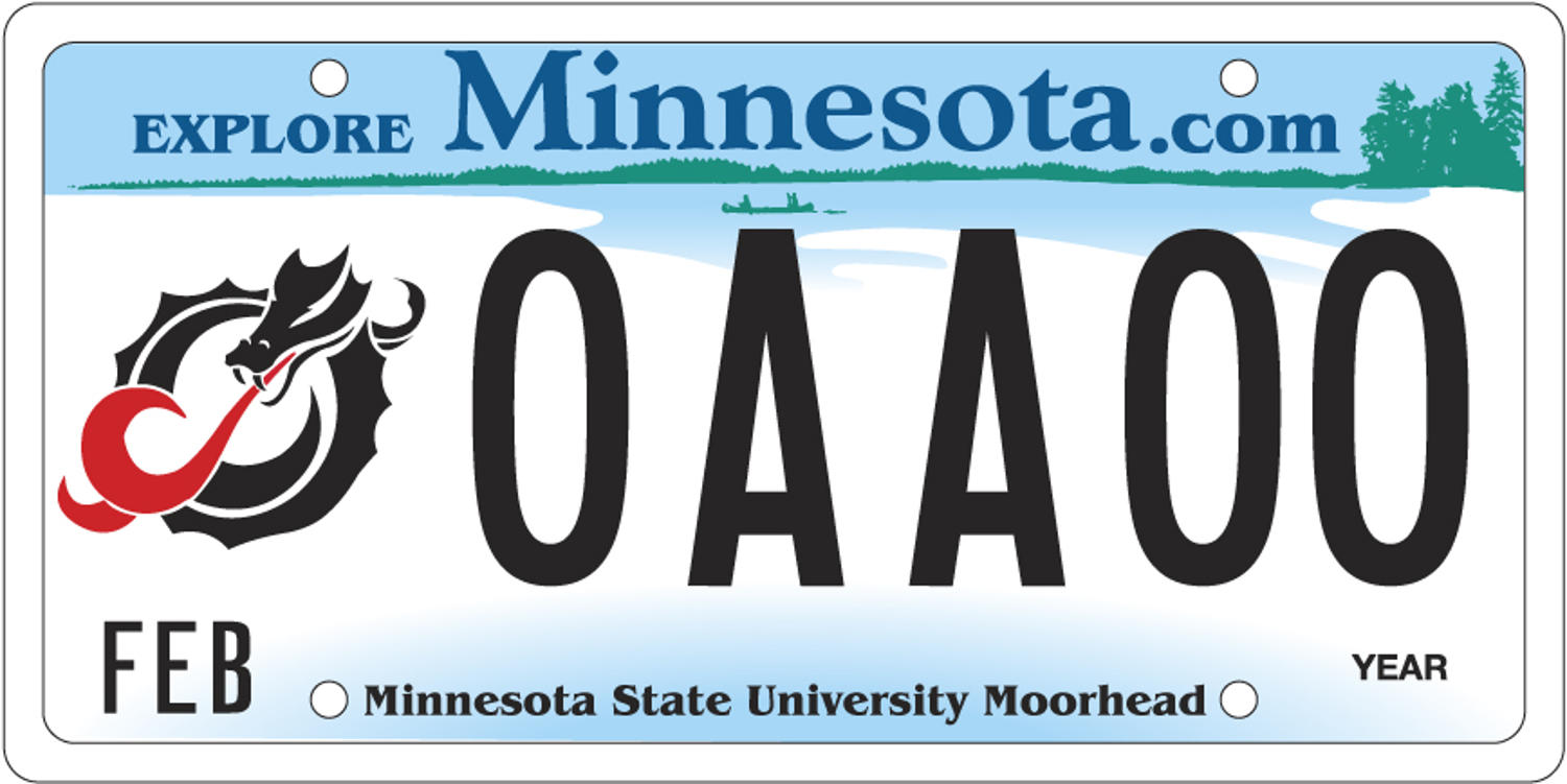 Sample of a Minnesota State University Moorhead license plate