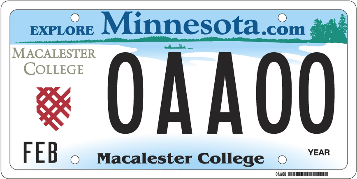 Sample of a Macalester College license plate