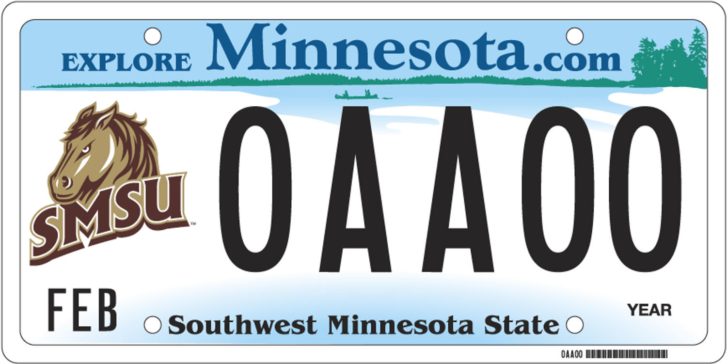 Sample of a Southwest Minnesota State University license plate