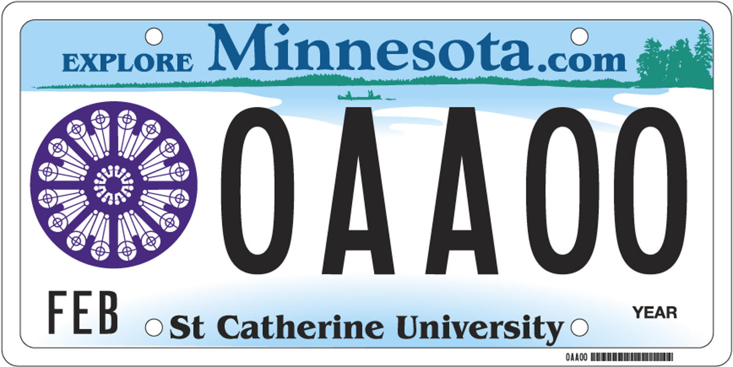 Sample of a St. Catherine University license plate