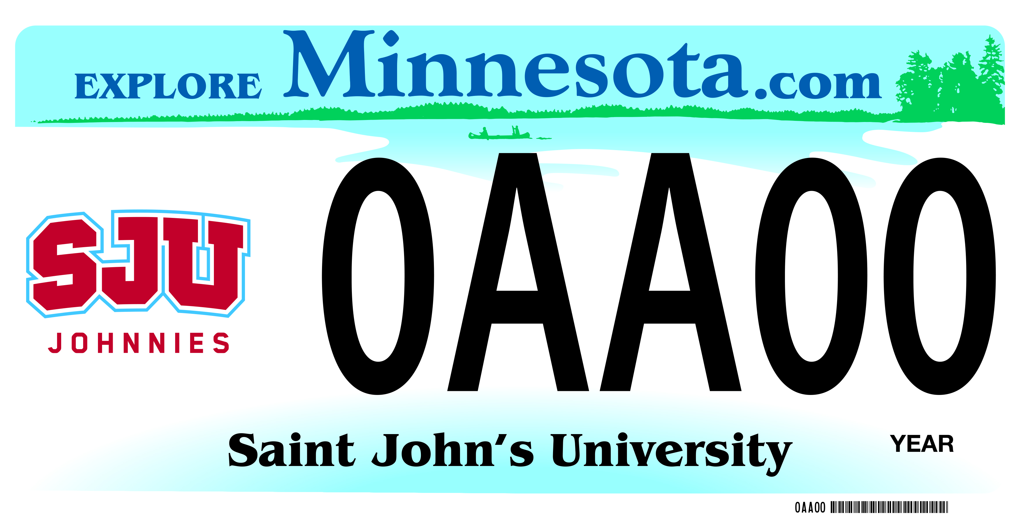 Sample of a Saint John's University license plate