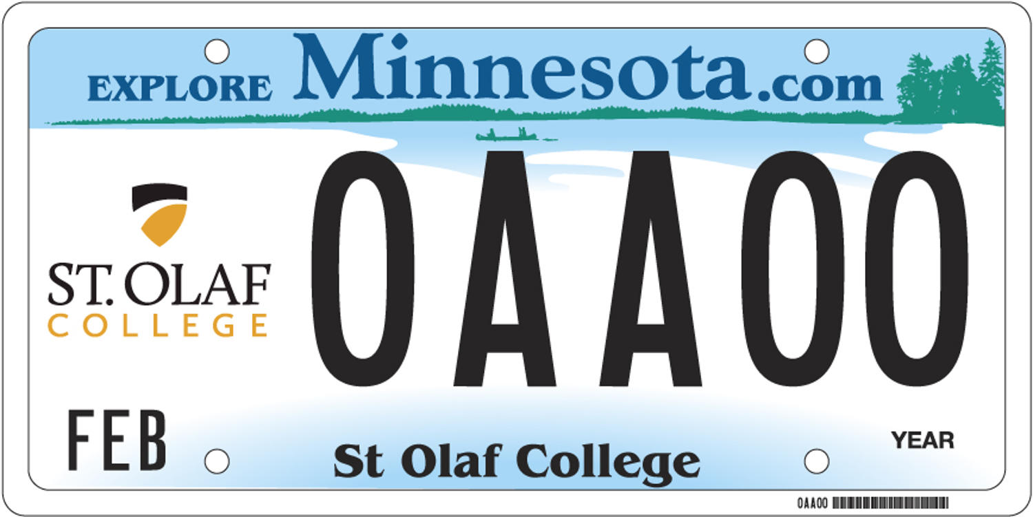 Sample of a St. Olaf College license plate