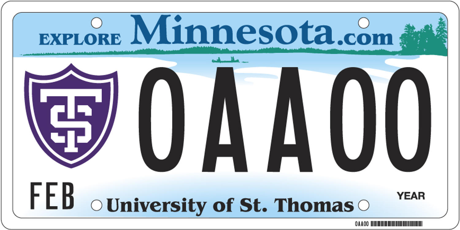 Sample of a University of St. Thomas license plate
