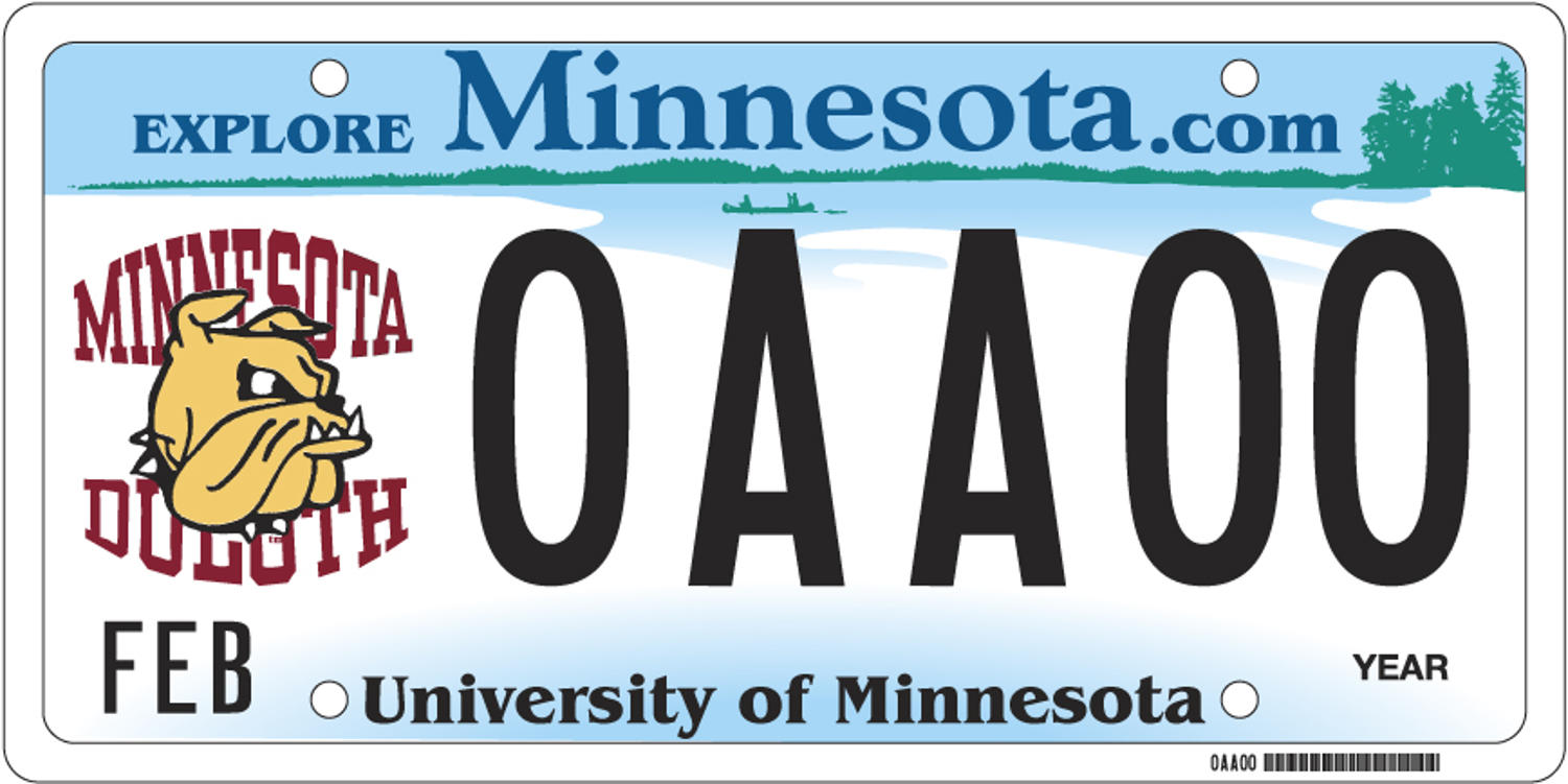 Sample of a University of Minnesota Duluth license plate