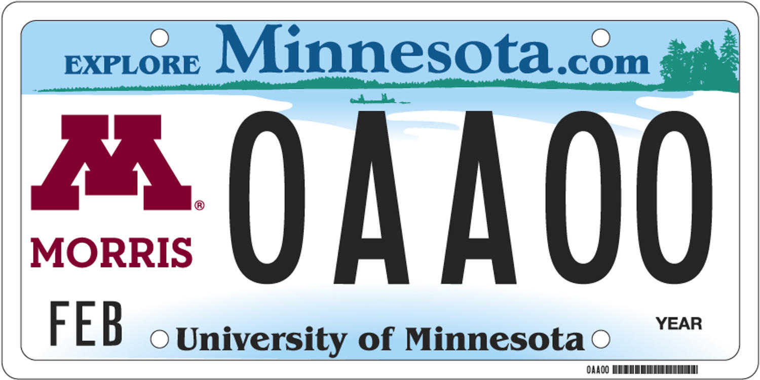 Sample of a University of Minnesota Morris license plate