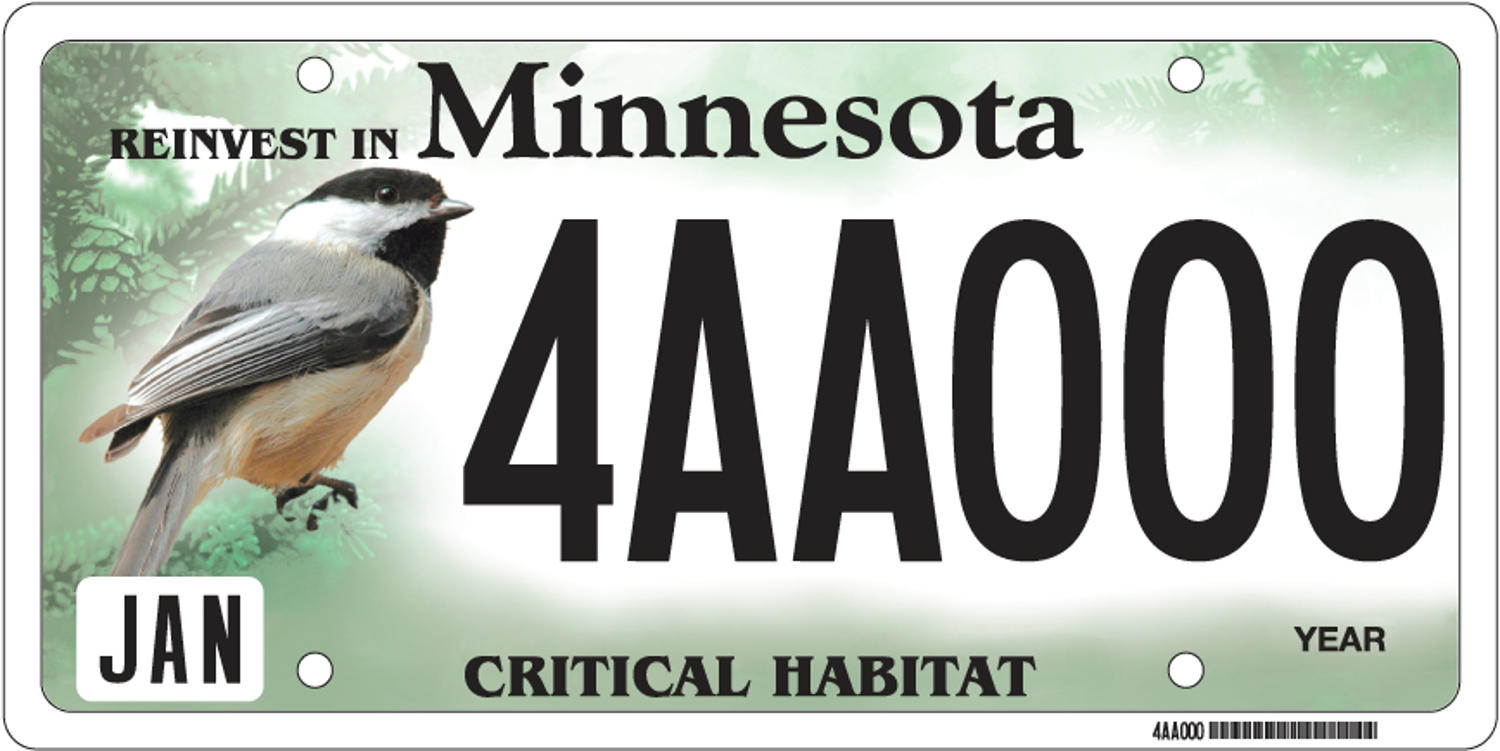 Sample of a Critical Habitat Chickadee license plate
