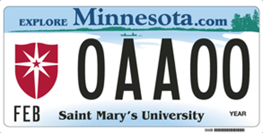 Sample of a Saint Mary's University license plate