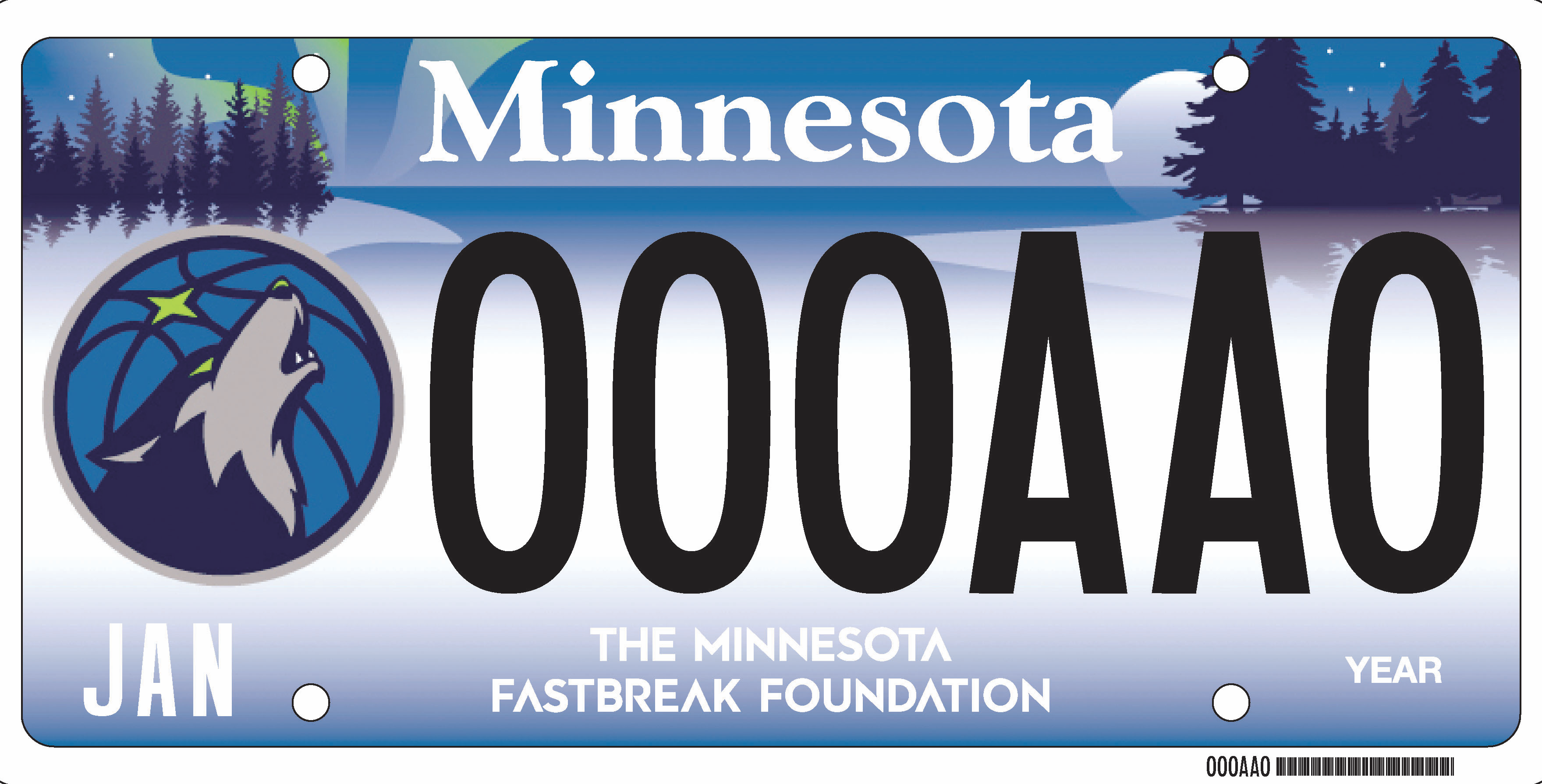 Sample of a Timberwolves sports team license plate