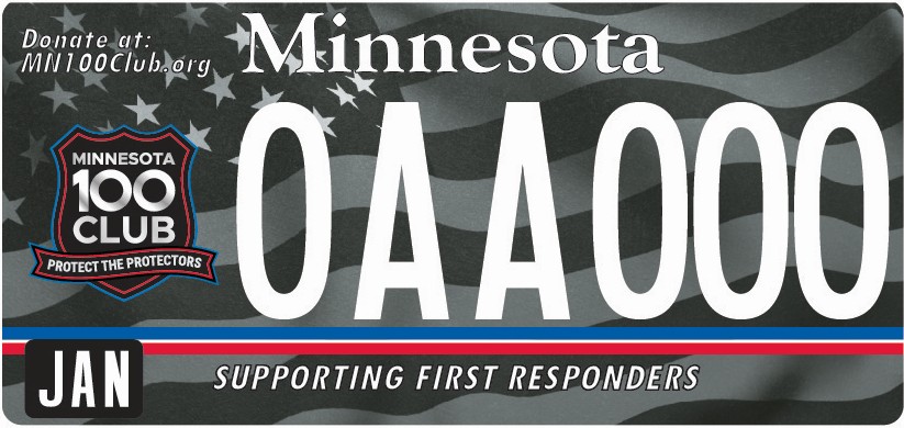 Sample of a Minnesota 100 Club license plate
