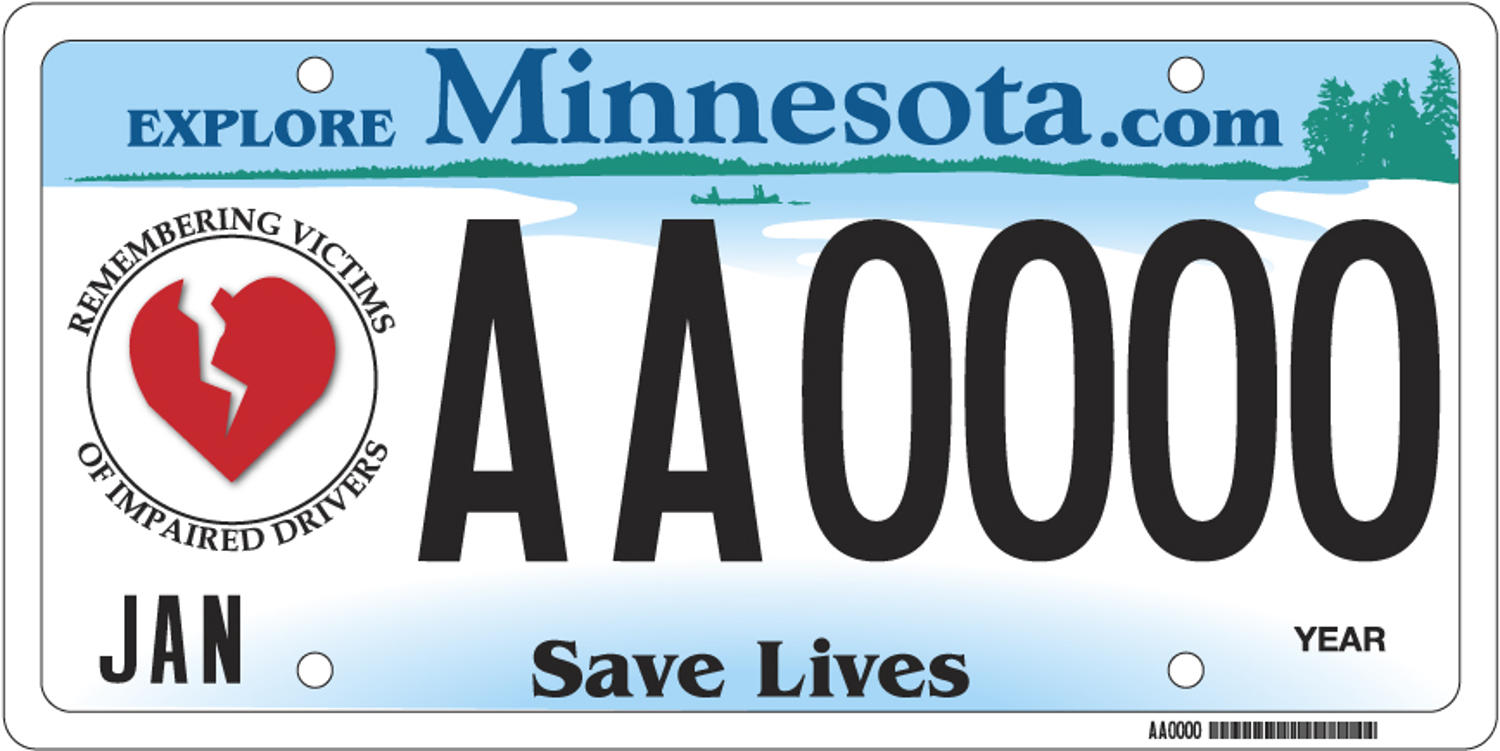 Sample of a Remembering Victims of Impaired Drivers license plate 