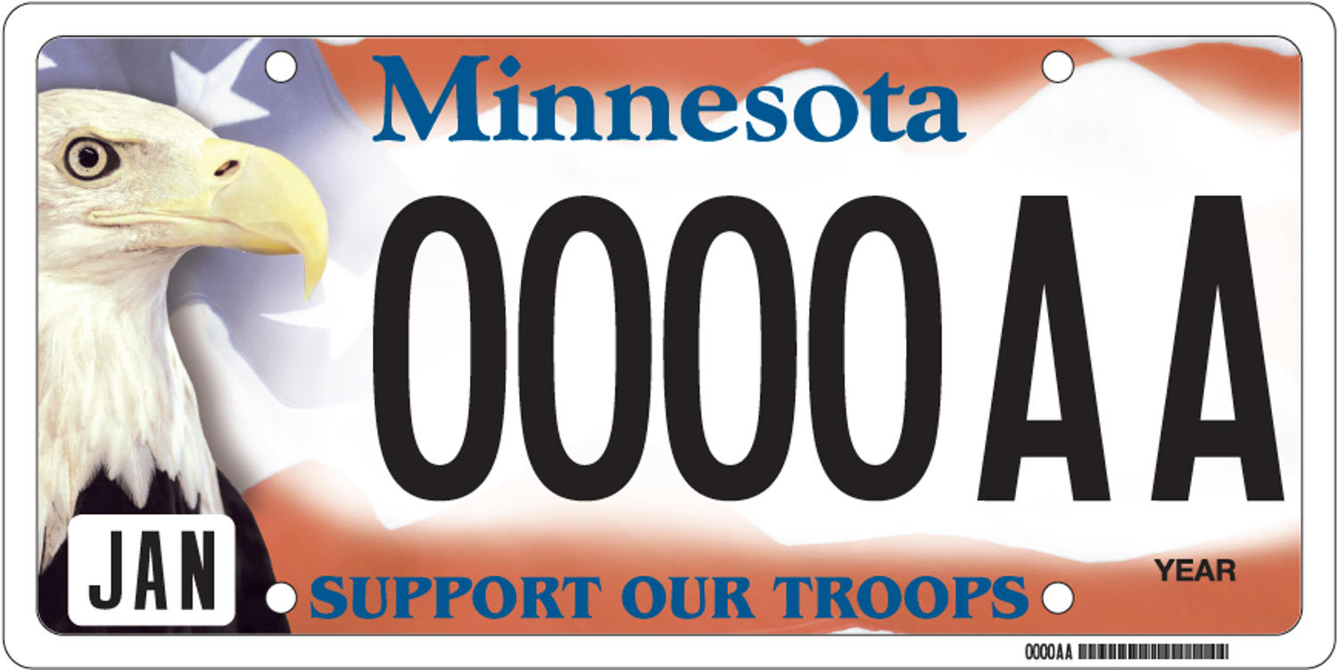 Sample of a Support our Troops license plate