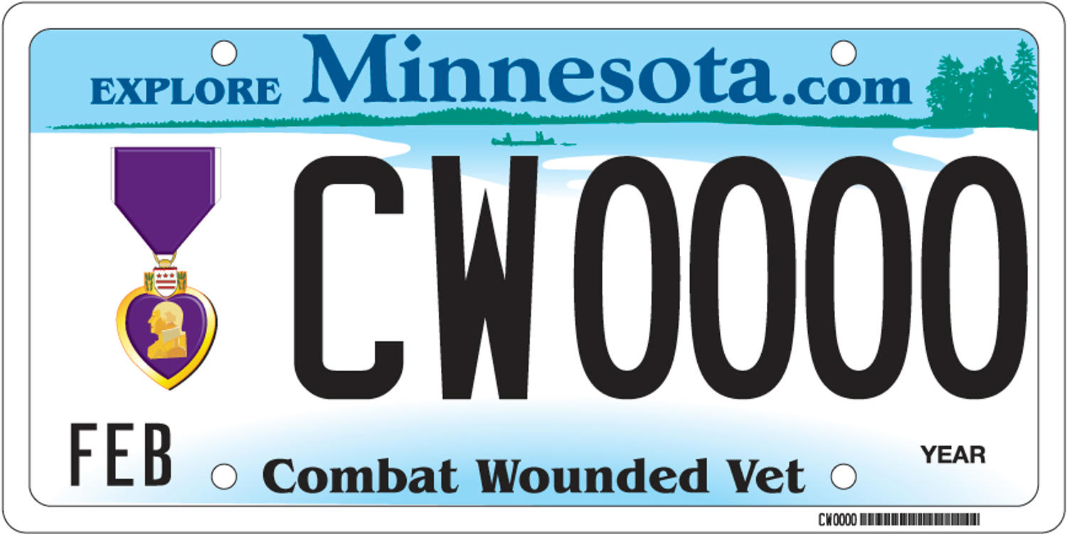 Sample of a Combat Wounded (Purple Heart) Veteran license plate
