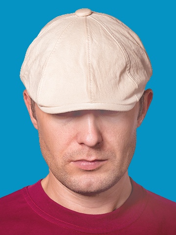 Sample of a card photo with a person with a hat over their eyes