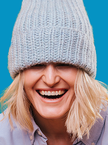 Sample of a card photo with a person with a stocking cap over their eyes