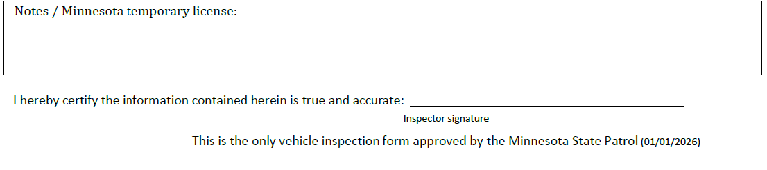 Photo of the 2026 Inspection report form shows language that says Minnesota temporary licenses instead of 21-day temporary license number