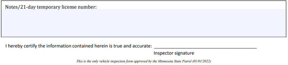 Photo of the old Inspection report form shows language that says 21-day temporary license number