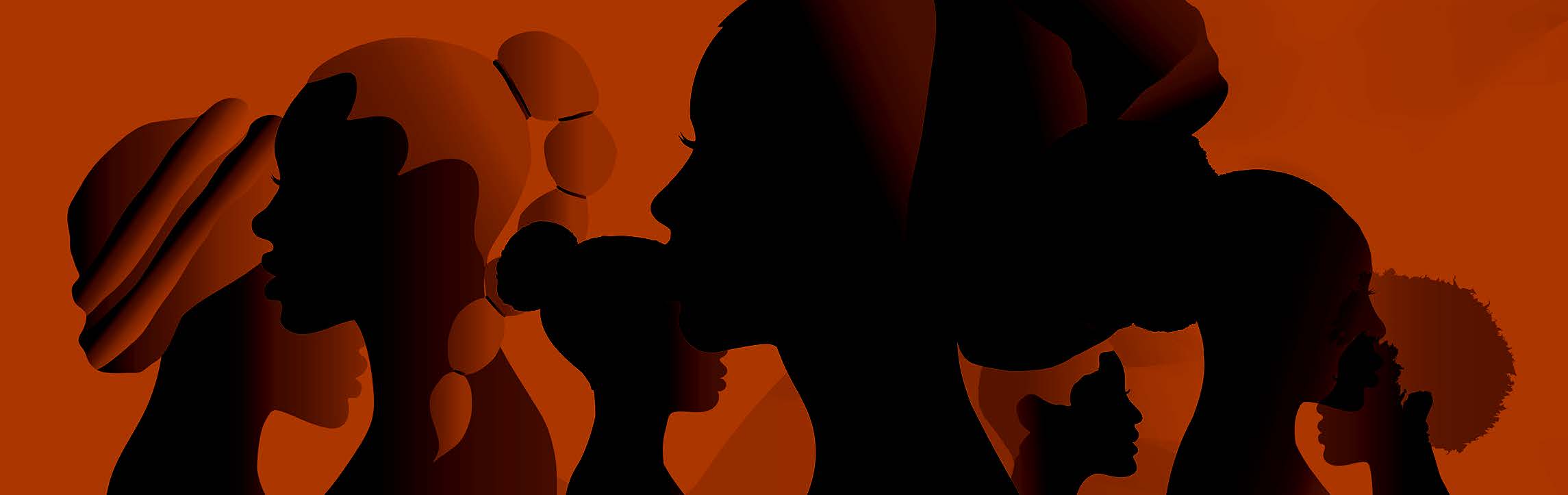 Women silhouettes on an orange background