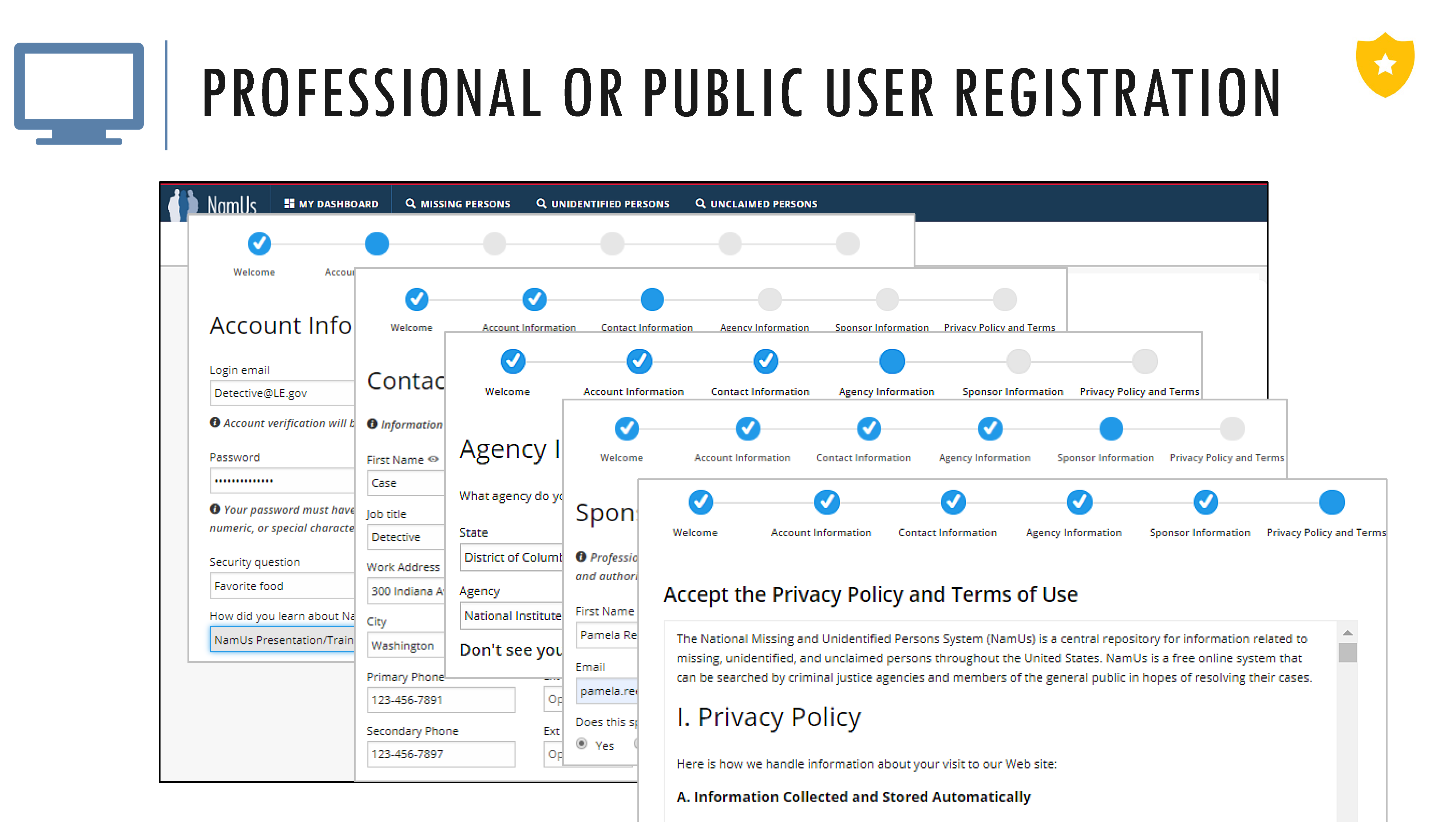 Professional or public user registration