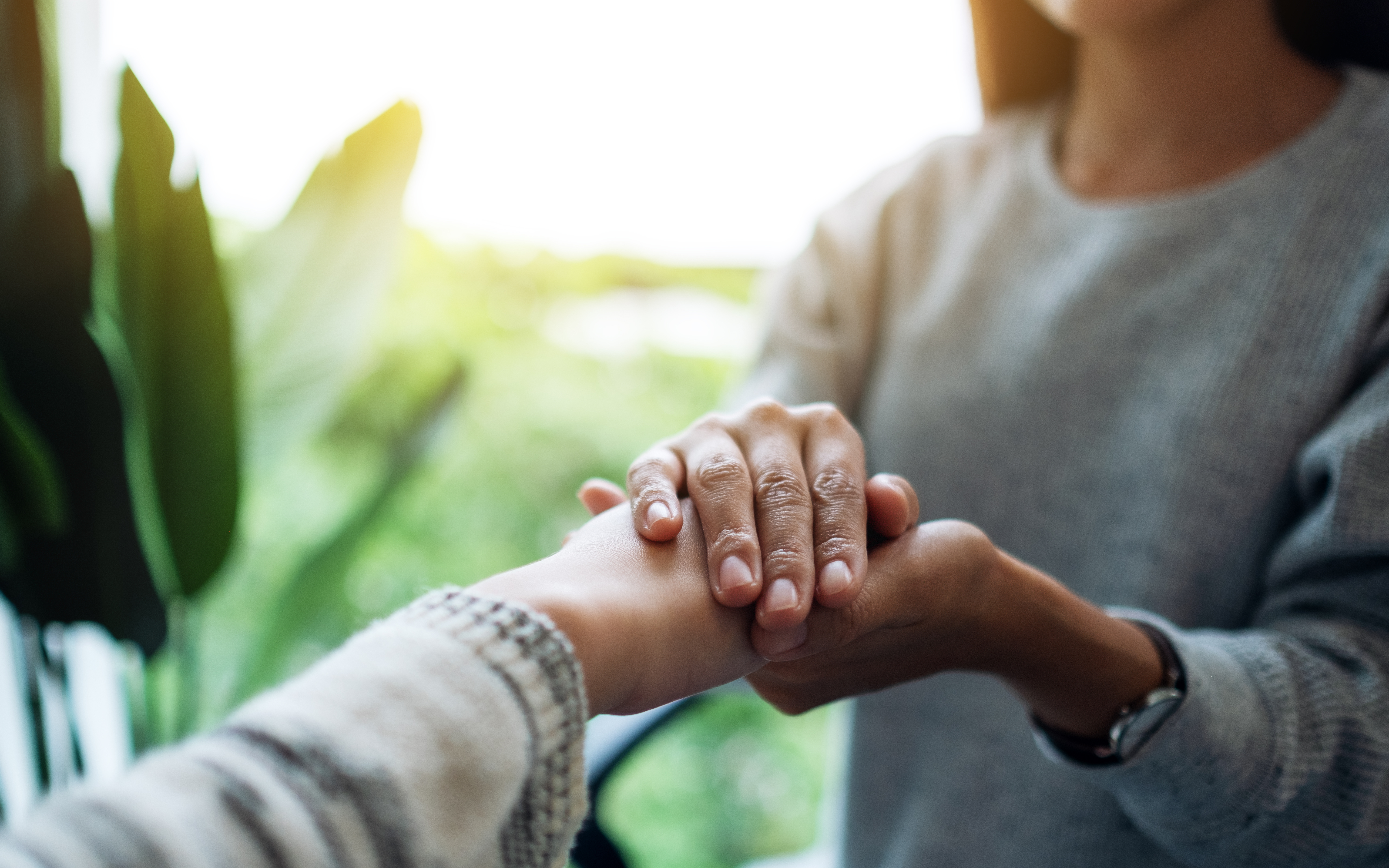 Person holding hands of another in comfort