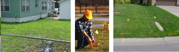 Image of home, lot, locator and utility marking on ground