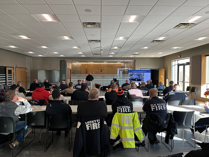 First responders sit in training class