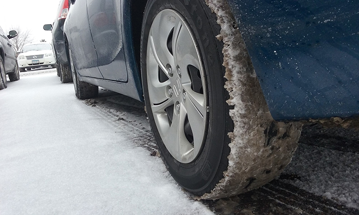 Close up of tires on a snowy road