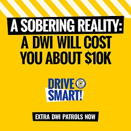 yellow grahic with words: A DWI will cost you about $10K