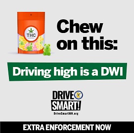 graphic with words: chew on this: driving high is a dwi