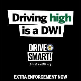 black graphic with words: Driving high is a dwi