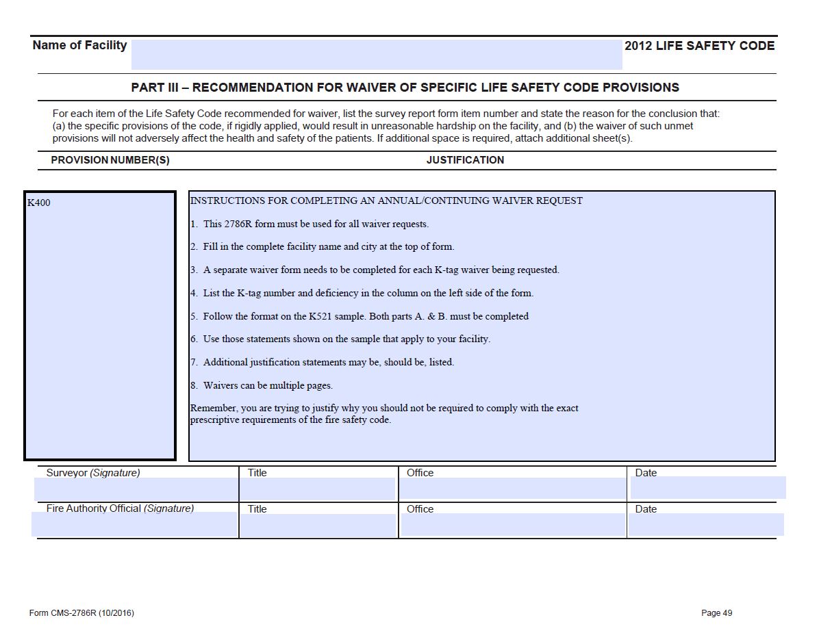 This is an example of how to fill out the continuing health care waiver request.